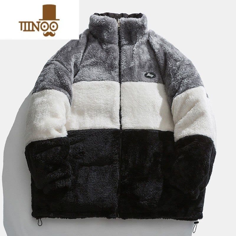 YANXU双面穿羔绒棉服外套男潮牌ins冬季棉袄加绒加厚立领情侣装棉衣图片