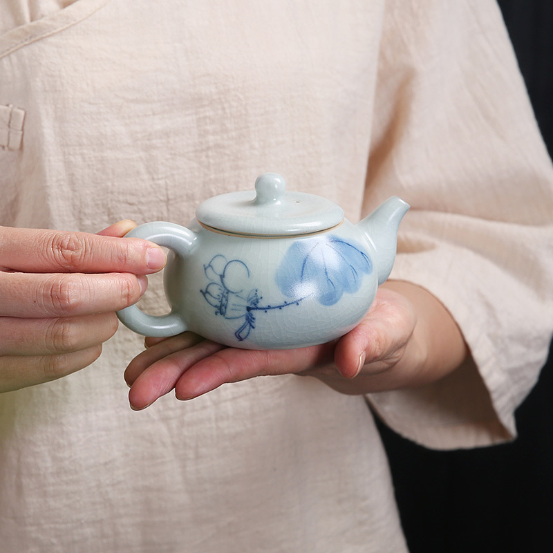常生源 功夫茶具 整套陶瓷功夫茶具可养开片茶杯茶壶 手绘匏尊原矿汝窑汝瓷茶具套装