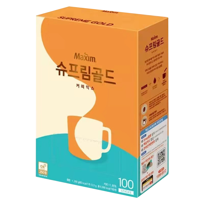 韩国进口麦馨SUPREME GOLD黄金拿铁速溶咖啡100条礼盒装进口冲饮品