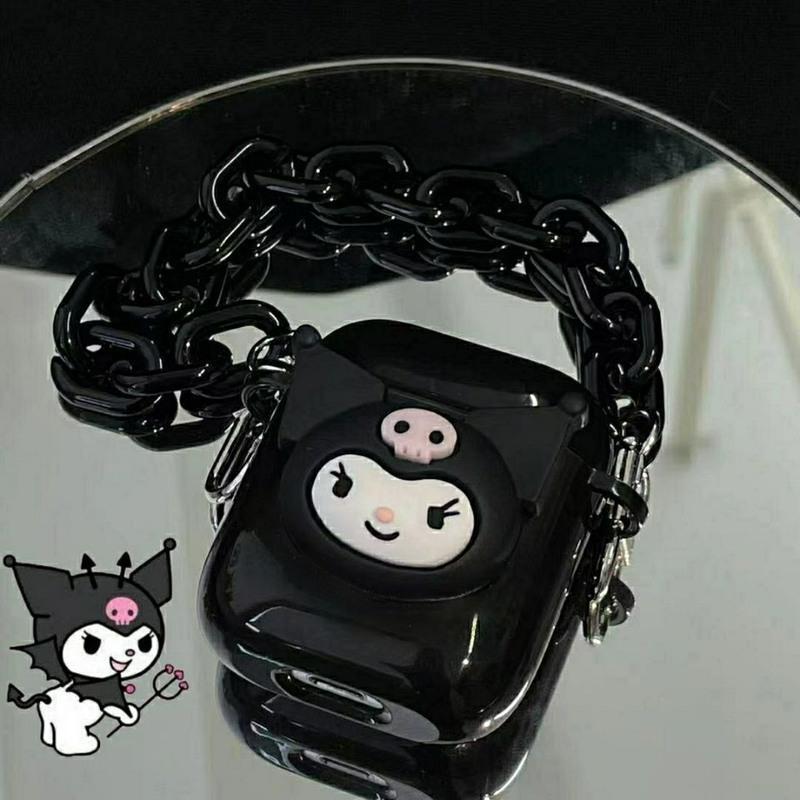 美乐蒂库洛米耳机保护壳保护套苹果airpods1/2代Pro3挂链软壳可爱 黑色库洛米 airpods 1/2代
