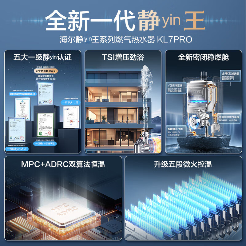 海尔(Haier)燃气热水器天然气16升[K系列KL7PRO]无级变频水伺服防冻恒温增压下置风机密闭稳燃舱新品恒温增压高清大图