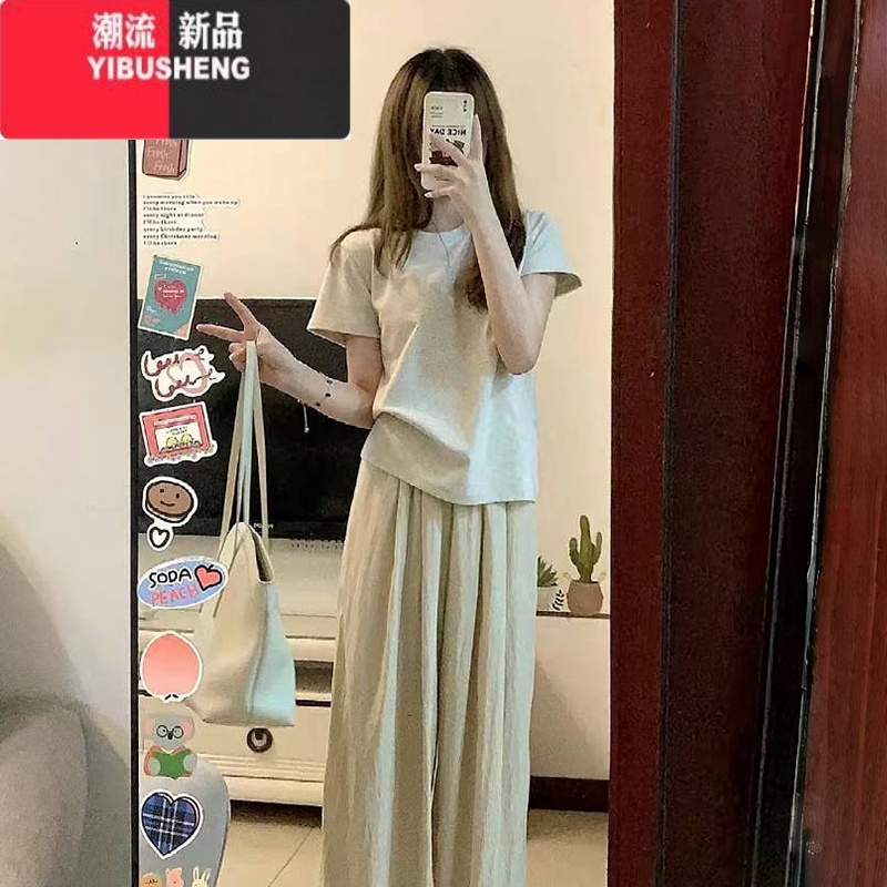 YIBUSHENG正肩圆领短袖T恤女短款高腰修身显瘦上衣简约百搭休闲体袖高清大图