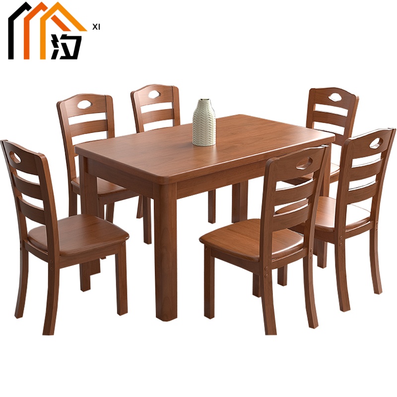 汐餐桌海棠色一桌六椅套高清大图
