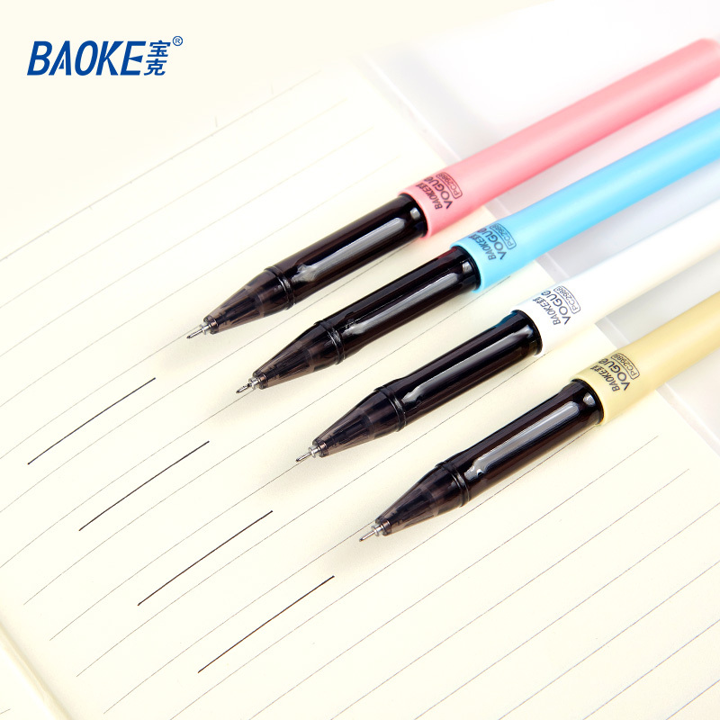 宝克(baoke) 4PC2988 速干中性签字笔针管型签字笔四色笔杆学生文具办公所选 黑 4支/卡 0.4mm