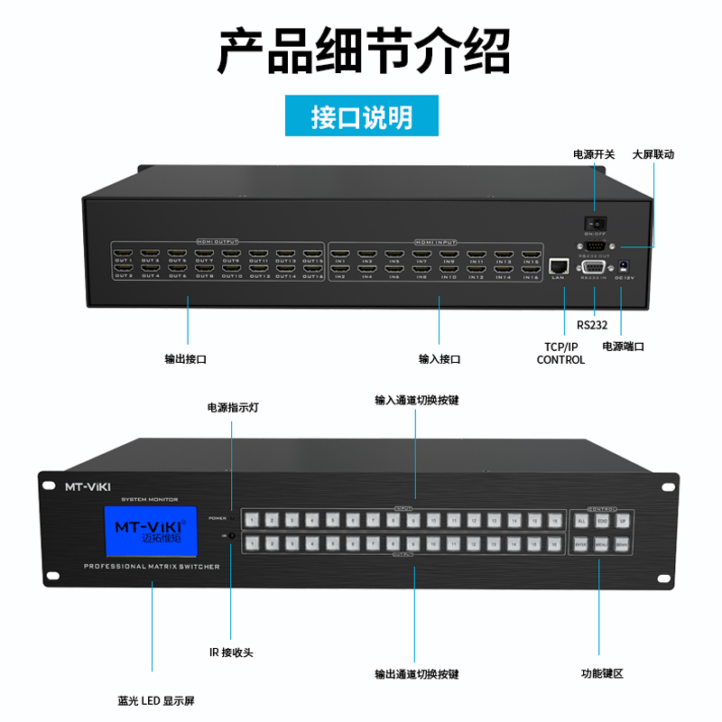 迈拓维矩MT-HD1616 高清hdmi矩阵切换器4进4出监控视频服务器主机支持蓝光解码 4K 工程设备高清大图