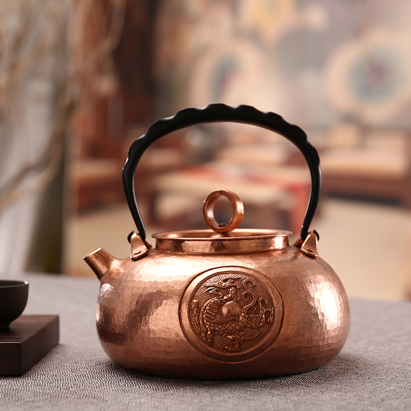 铭陶满堂纯手工雕花一体铜壶泡茶壶无焊接烧水壶口打出红铜煮茶壶参数