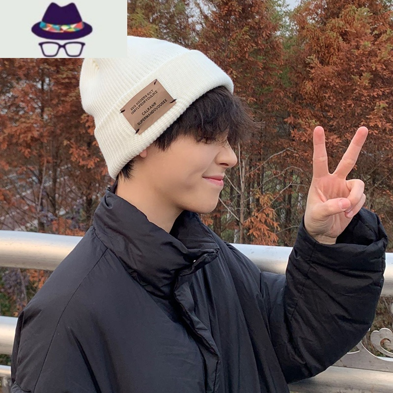 帽子男冬季保暖白色毛线帽男士针织帽男大头围冷帽男生潮线帽棉帽fish