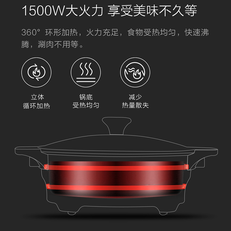 圈厨电火锅鸳鸯火锅4升容量家用插电多功能电热锅电煮锅电锅多档调节2-4-6人小米生态链CR-HG03B(薄荷绿)