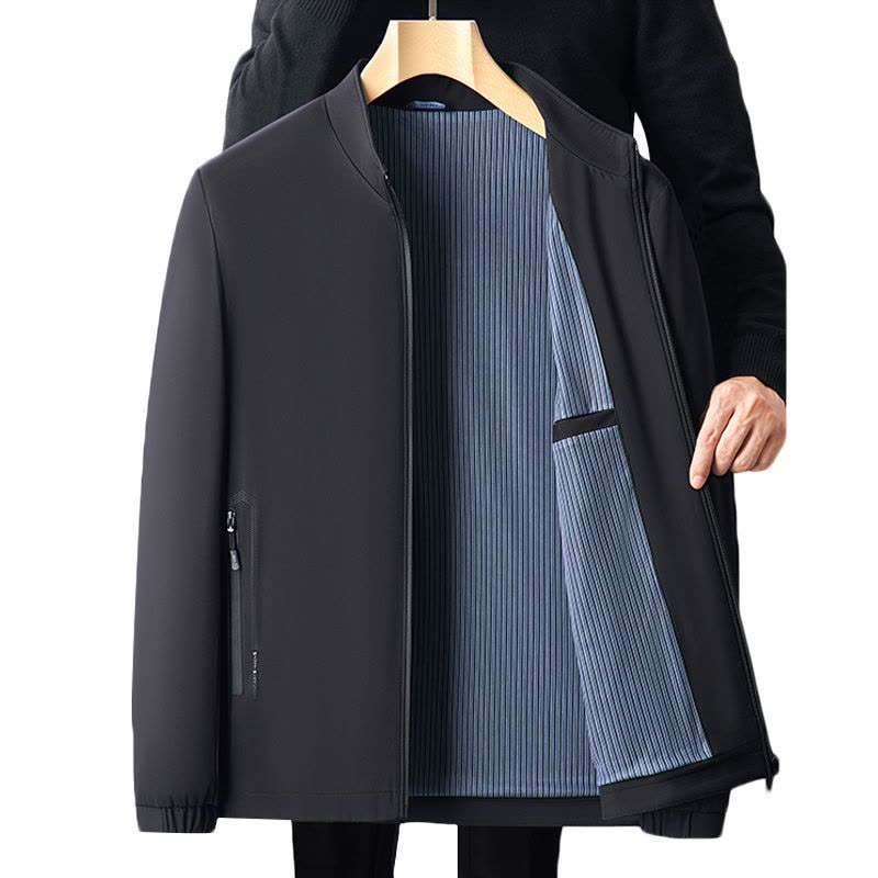 恒源祥男士夹克衫春秋季薄款中年商务休闲立领爸爸装外套潮流上衣图片