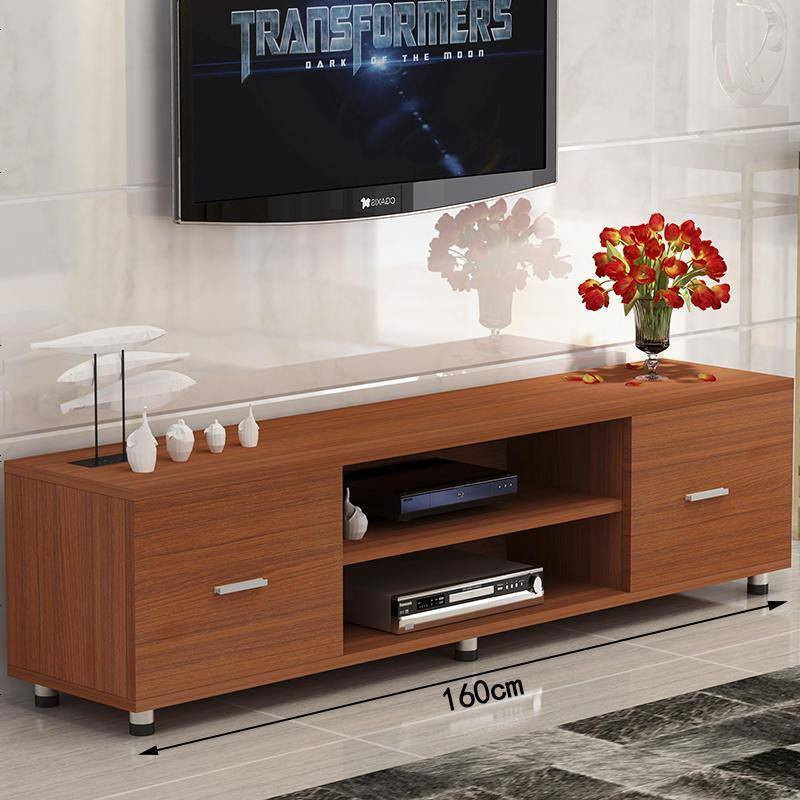 简约电视柜钢化玻璃客厅卧室小户型创意茶几组合双抽屉 组装_1.6米柚木无玻璃