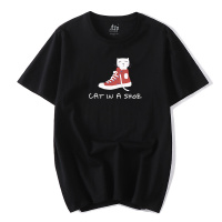 [定制商品72小时发货]拓路者夏季纯棉圆领宽松男女同款短袖创意鞋子里的猫个性休闲短T