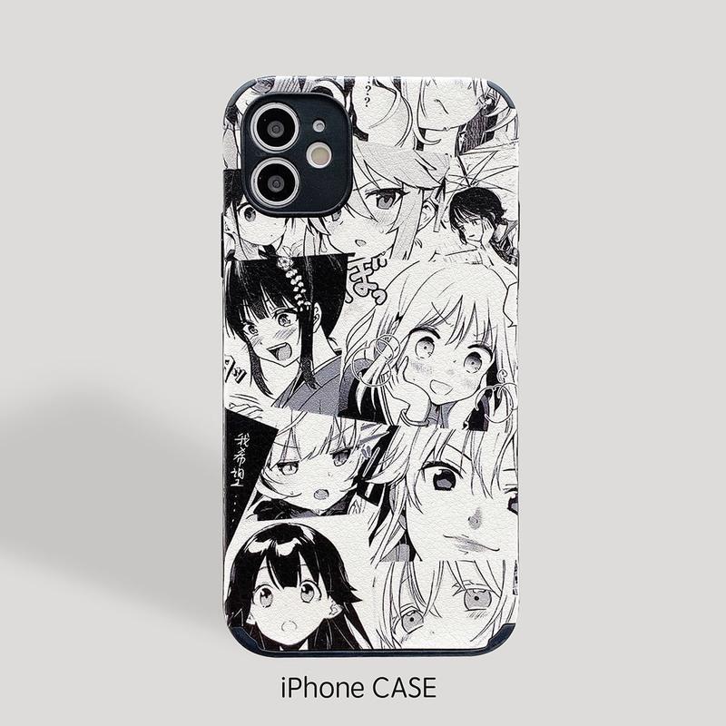 日漫女孩苹果Xr手机壳皮纹iphone7plus/11pro软12/6/8女Xsmax/Se2 漫画白底少女[小羊皮]