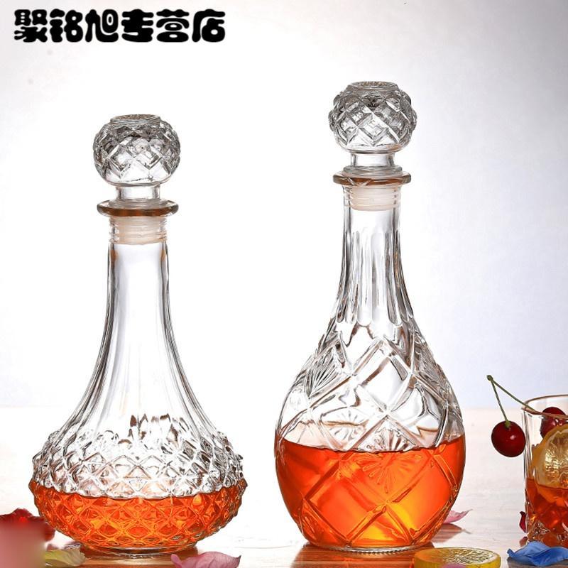 带盖密封分酒器玻璃醒酒器加厚红酒瓶葡萄酒储酒罐家用酒具-750ML太阳花款