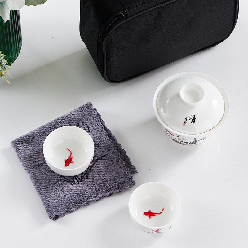 北国风光 骨瓷旅行茶具 映日荷花TS-0118 套高清大图