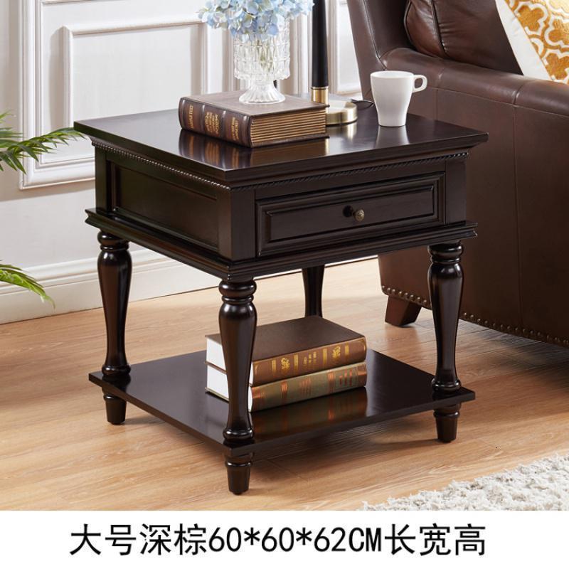 森美人现代简约美式边几轻奢实木角几茶几客厅摆件小户型正方形沙发边柜 大号深棕色