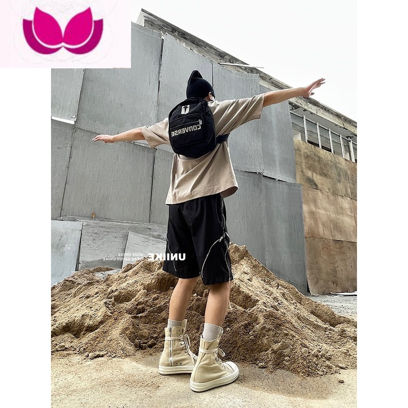 七斓高街vibe风暗黑拉链短裤男潮牌裤子夏季薄款设计感美式宽松五分裤