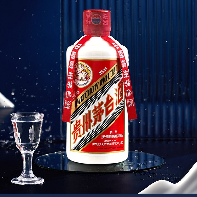 茅台 惠群贵礼礼盒 53度酱香型飞天 200ml单瓶装白酒(酒+2罐茶叶+茶席 茶席随机发货)礼盒装