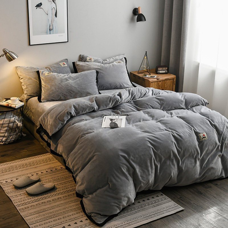 美帮汇床上四件套毛绒 双面绒冬天被套个性男士床单加绒保暖金丝绒高清大图