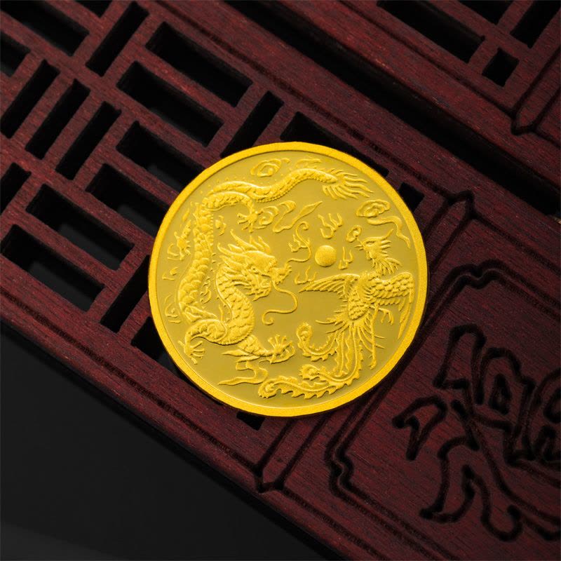 素竹 足金/黄金Au9999金币 新款“龙凤呈祥”8克金章 投资金条 投资收藏赠礼 支持回购 “龙凤”8克金章图片