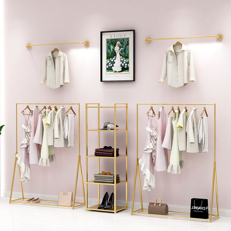 服装店展示架金色服装架女装店货架落地式组合童装挂衣服架子晾晒架 三维工匠 套餐一 官方标配高清大图