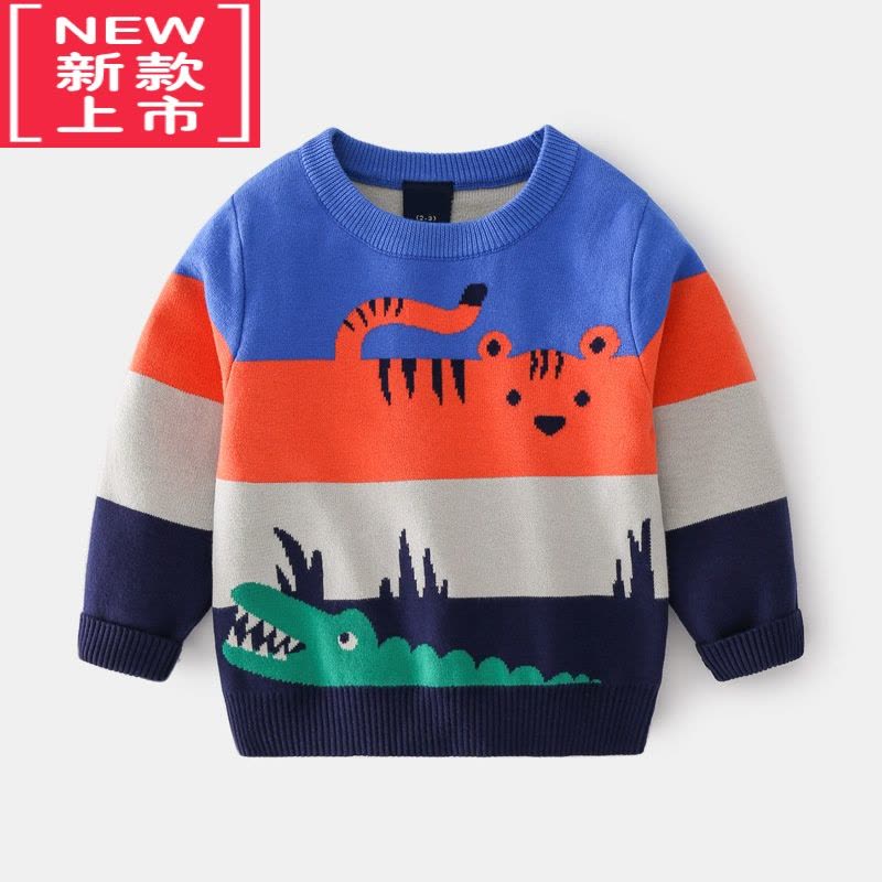 可莉允2022秋冬儿童双层棉线针织毛衣男童圆领套头毛衫男宝卡通恐龙上衣图片