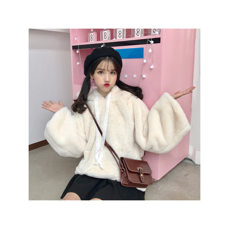毛衣女学生冬季新款韩版宽松可爱原宿风bf加厚连帽毛绒绒卫衣外套
