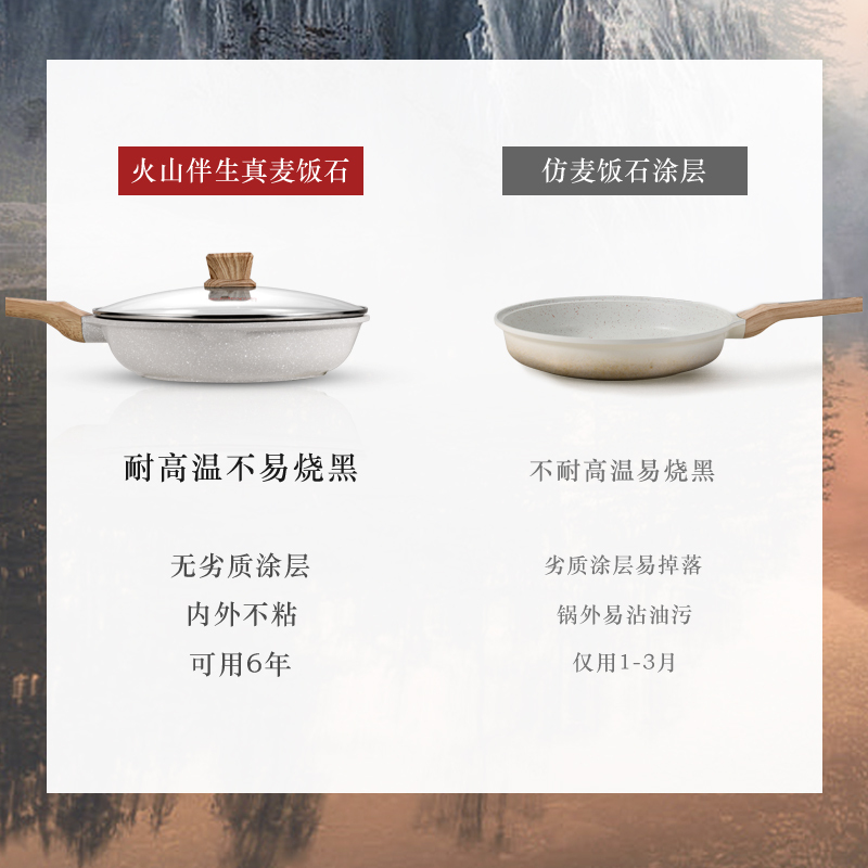 荣事达(Royalstar)平底锅26cm煎锅麦饭石不粘家用加深无油煎蛋煎牛排煎饼电磁炉煤气灶专用RA12210106