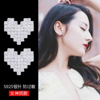 韩版S925纯银针爱心型镶锆石镶钻气质耳环耳饰厂家女饰品