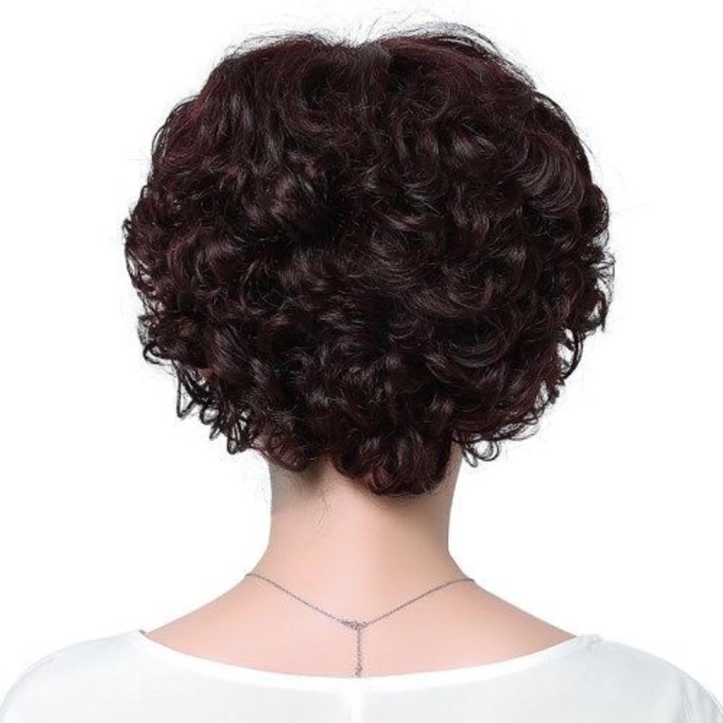 中老年假发女短发送妈妈蓬松短卷发仿真发丝时尚女士短发假发头套黑色