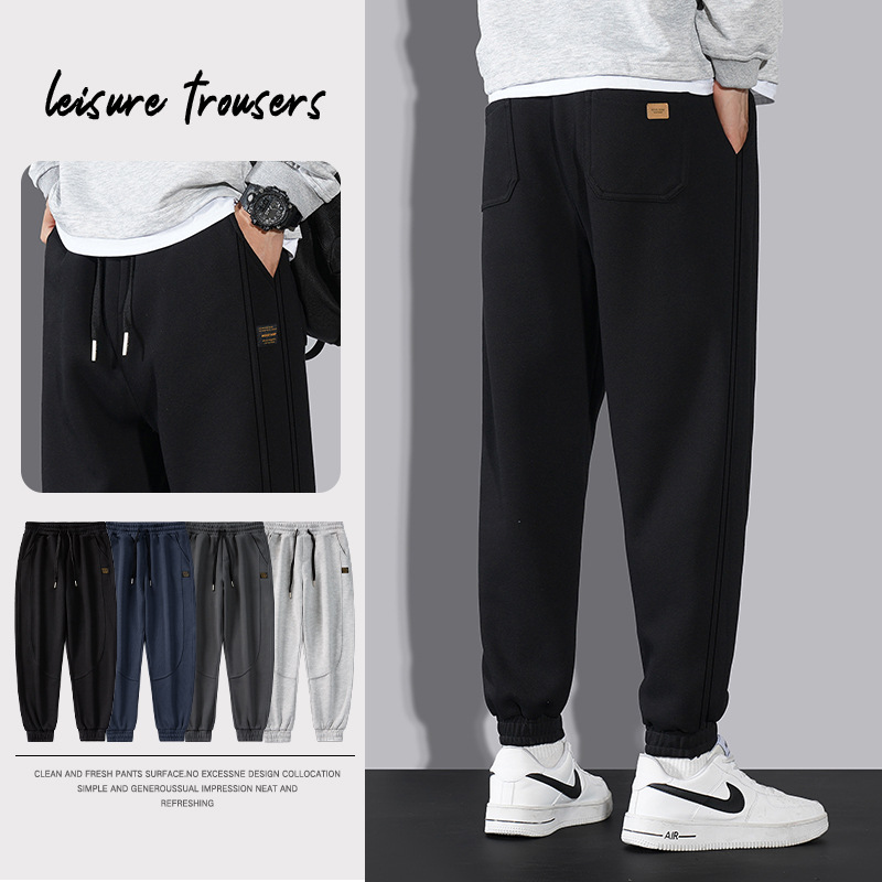 男士秋季裤子高档2023新款系绳舒适运动裤男深灰色百搭束脚裤_142_723高清大图