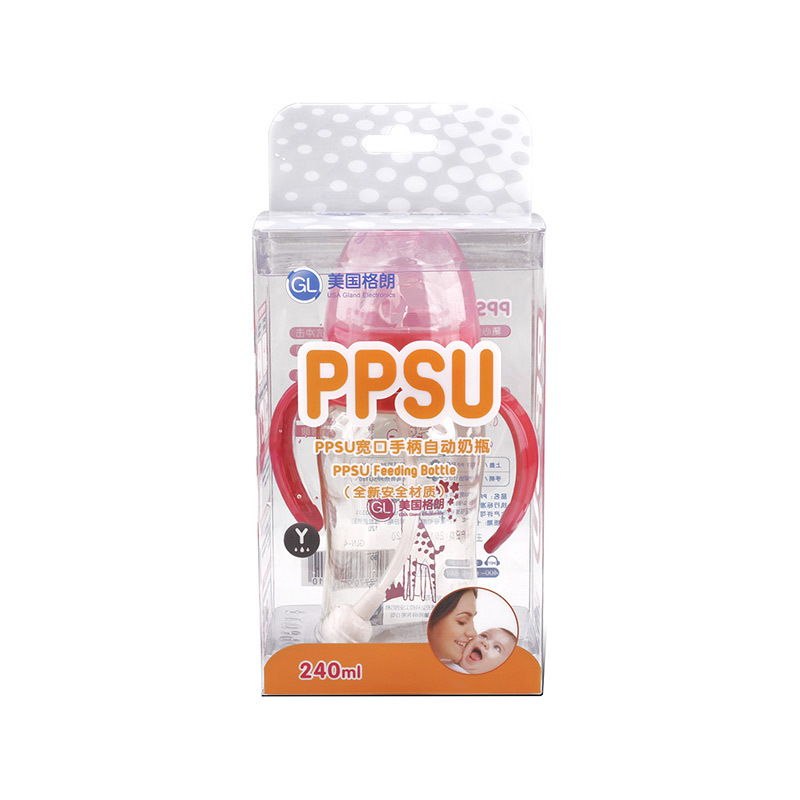 GL格朗 宽口径 婴儿医用食品级耐高温180度带手柄PPSU奶瓶防摔奶杯180ML N-3(酒红色)
