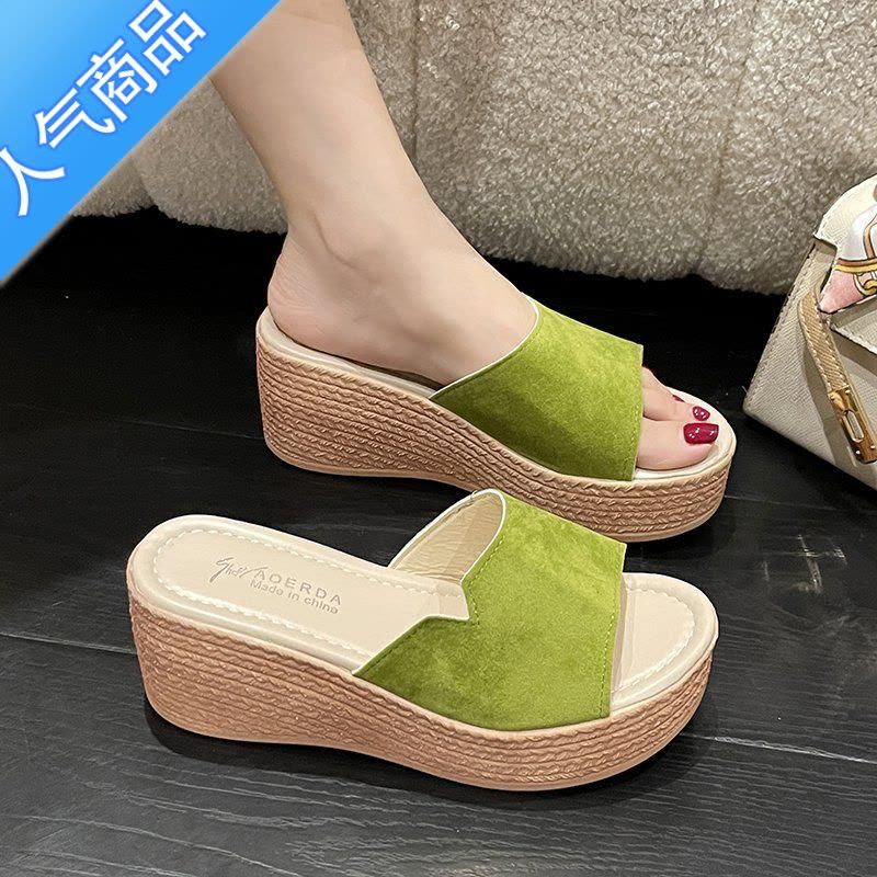 SUNTEK坡跟厚底凉拖鞋女夏季2023新款大码拖鞋时尚防水台超高跟一字拖鞋图片