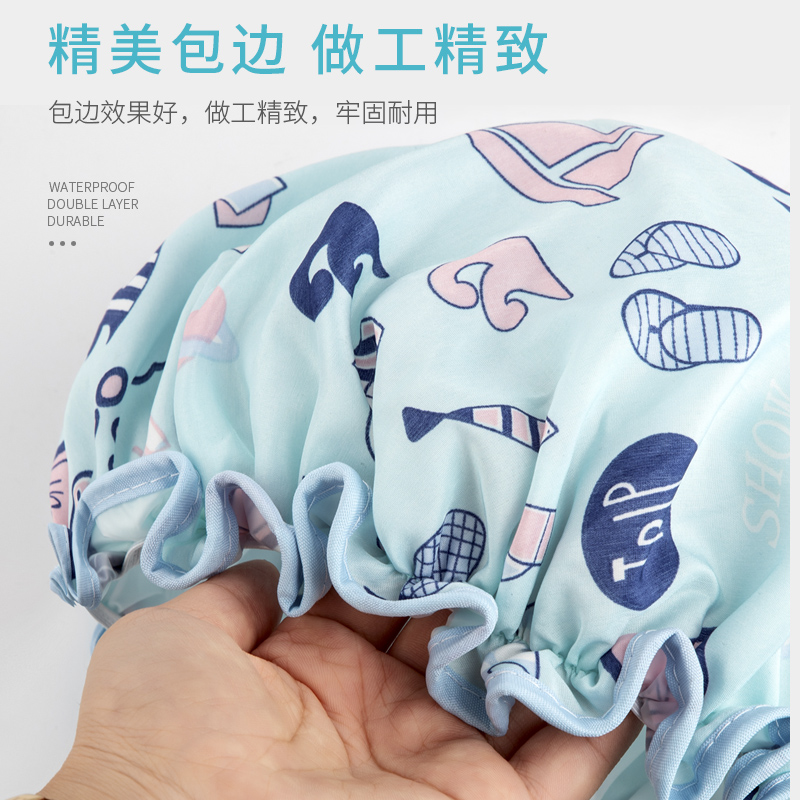 浴帽防水洗澡帽女款头套帽子双层沐浴帽淋浴可爱卡通发套成人裕帽 三维工匠 粉色点点高清大图