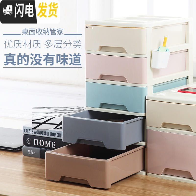 三维工匠办公桌面收纳盒塑料多层小抽屉式杂物储物柜文件化妆品A4纸整理箱高清大图