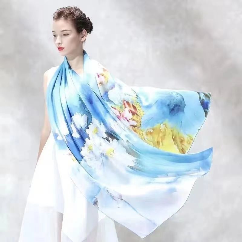 以主播展示为主 苏杭精品丝绸高档蚕丝丝巾女春秋款洋气时尚百搭围巾防晒披肩
