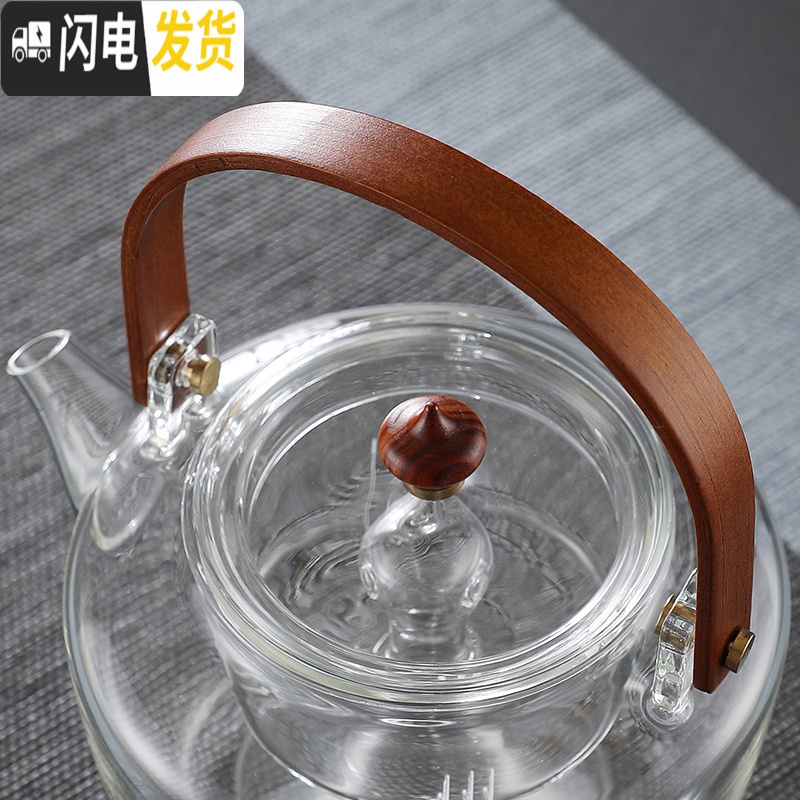 三维工匠电陶炉玻璃可高温煮茶器烧水壶提梁煮茶壶蒸茶壶家用烧水养生壶 A款提梁蒸茶壶+悟空电陶炉茶具高清大图