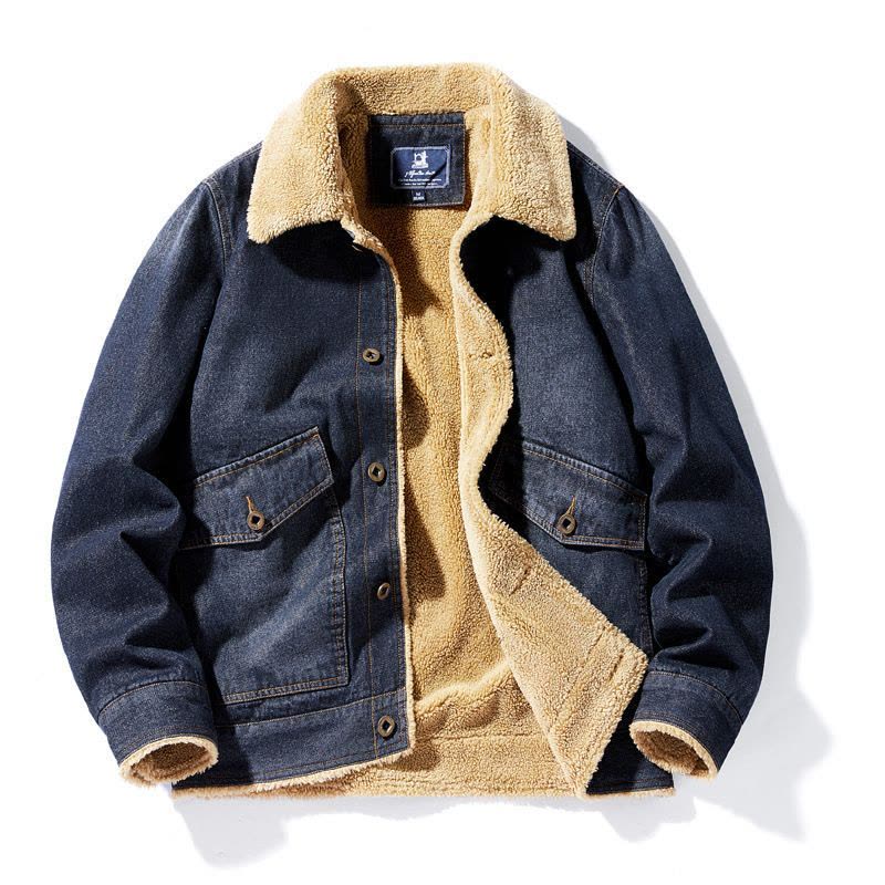 JPDUN牛仔棉衣男短款加绒秋冬羊羔绒加厚秋冬保暖棉服图片