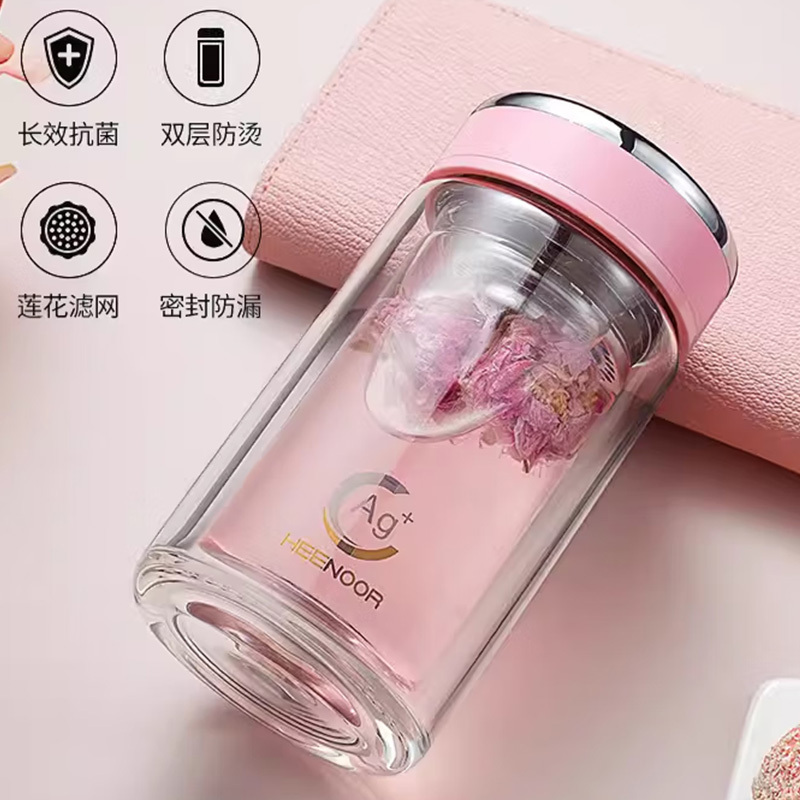 希诺玻璃杯200ml密封防漏双层便携XN-1950(颜色随机)高清大图