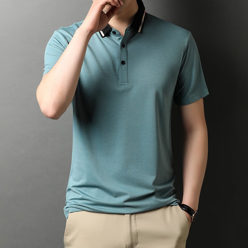 斯哲维世旗舰店品牌t恤男短袖夏季薄款中年商务休闲装桑蚕丝冰感纯色