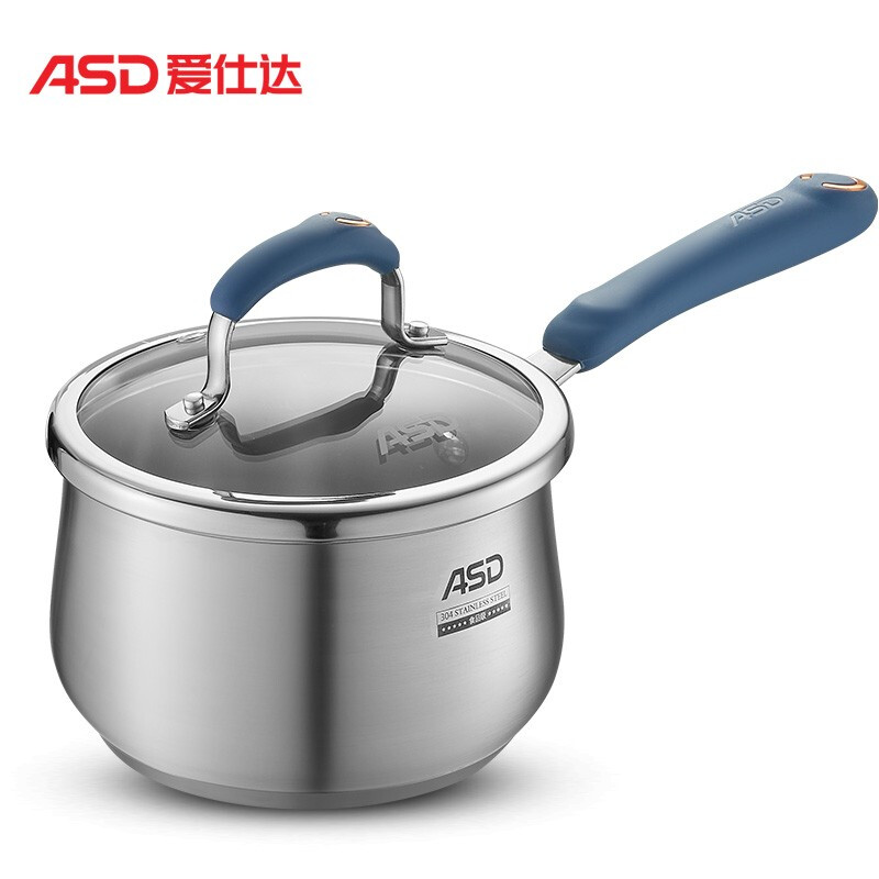 爱仕达 ASD 奶锅304不锈钢16CM加厚无涂层汤锅小奶锅婴儿宝宝辅食锅电磁炉通用GL1916B