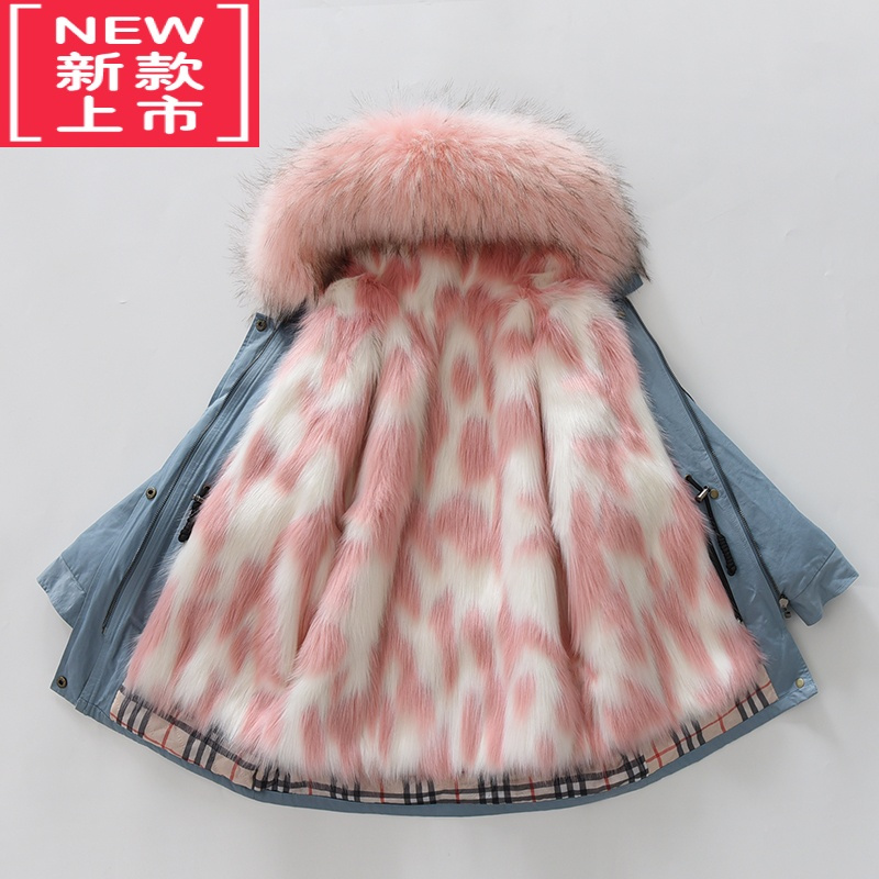 可莉允儿童派克服皮草外套冬棉衣男女童内胆仿狐狸毛宝宝加厚棉服可拆卸