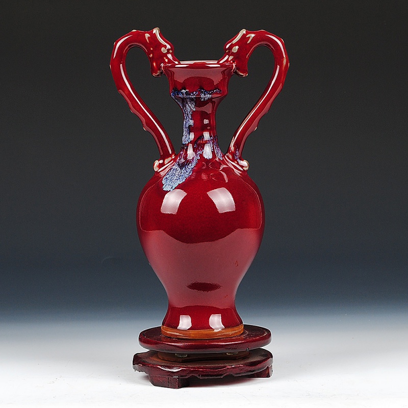 景德镇陶瓷器 仿古窑变钧瓷小花瓶现代家居饰品客厅电视柜摆件 三维工匠 云雾葫芦瓶+旋转底座高清大图