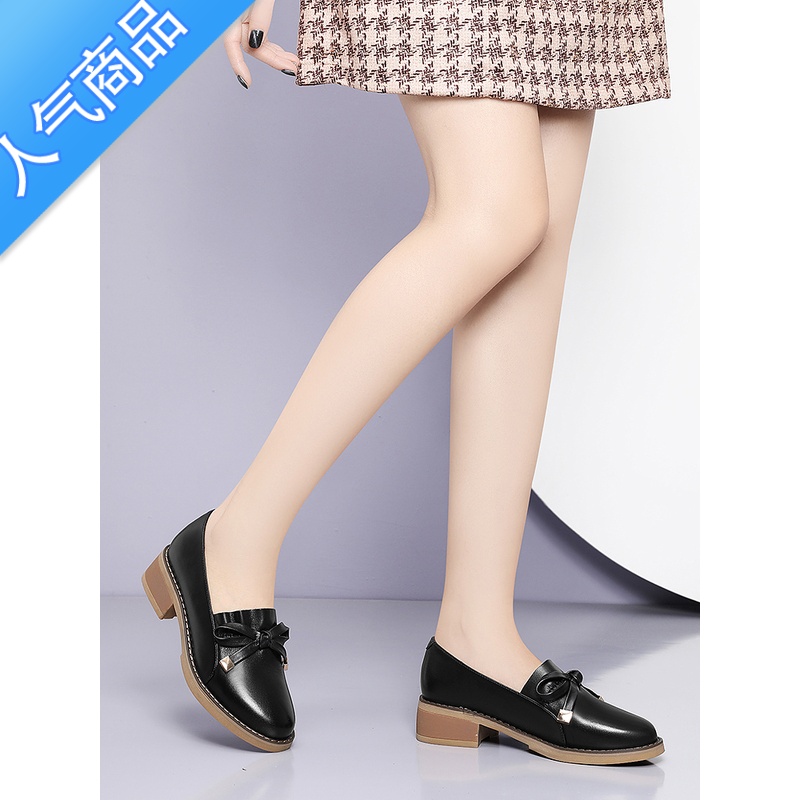 SUNTEK配裙子小皮鞋女英伦风单鞋新款2023夏季粗跟温柔一脚蹬乐福鞋高清大图