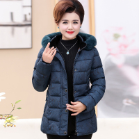 中老年女装冬装棉衣加厚毛领大码妈妈装羽绒棉服外套老年人衣服女_3 2XL（建议110-125斤） 蓝色毛领