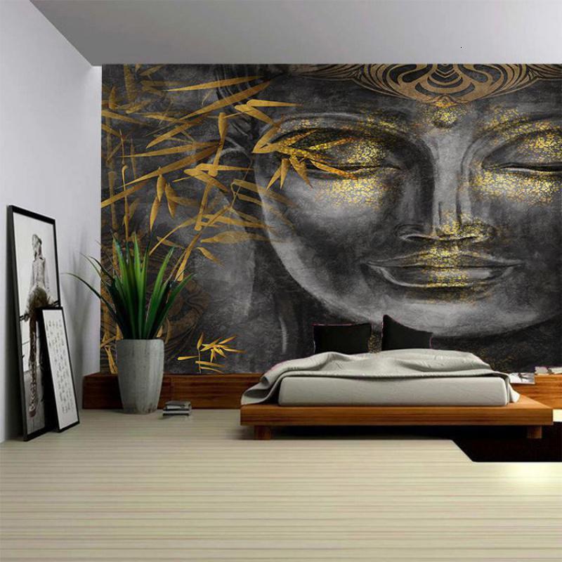 BONJEAN超大墙布装饰挂毯东亚风古典坐佛像挂布卧室背景布佛头壁毯 图六加大涤纶布180高*230宽厘米