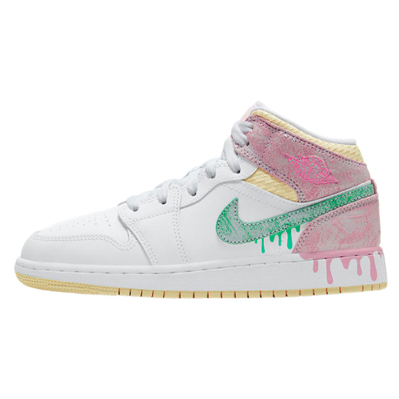 Air Jordan 1 Mid AJ1 中帮女款篮球鞋 粉冰淇淋 DD1666-100