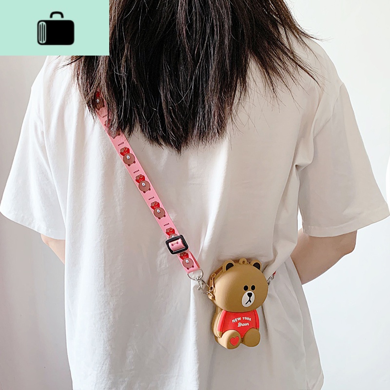 流行网红硅胶零钱包小熊休闲学生时尚背包儿童少女包包亲子收纳包NEW LAKE 中全身红熊+红熊长绳