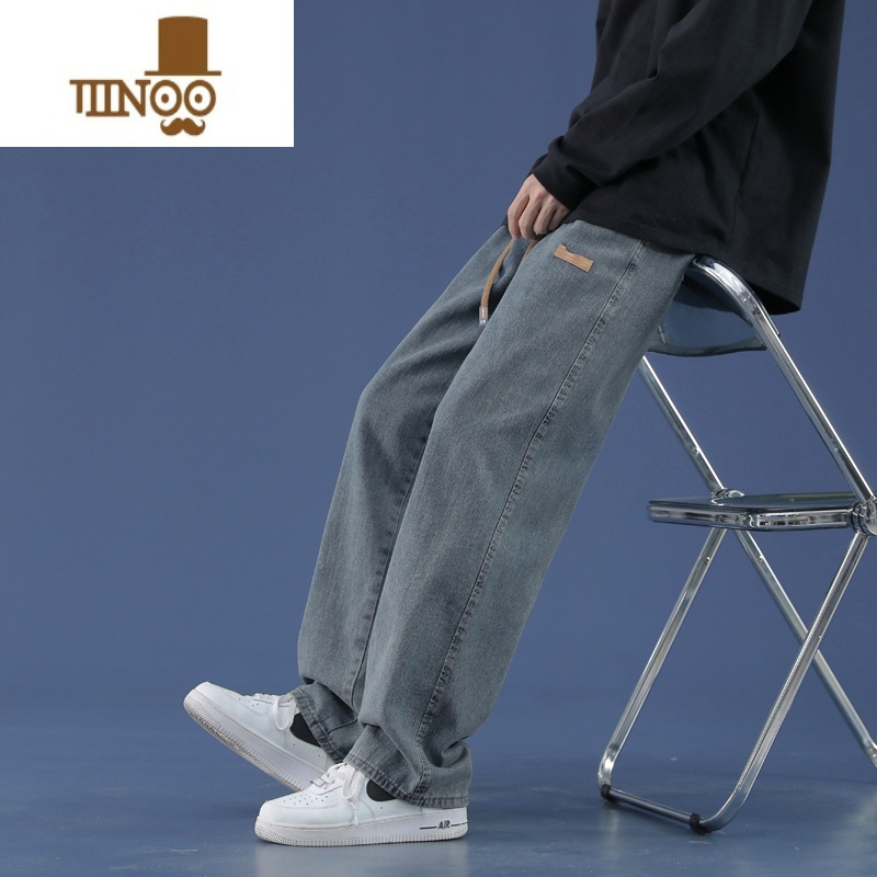 YANXU青少年阔腿牛仔裤男孩夏季薄款宽松复古直筒裤学生休宽生牛休高清大图