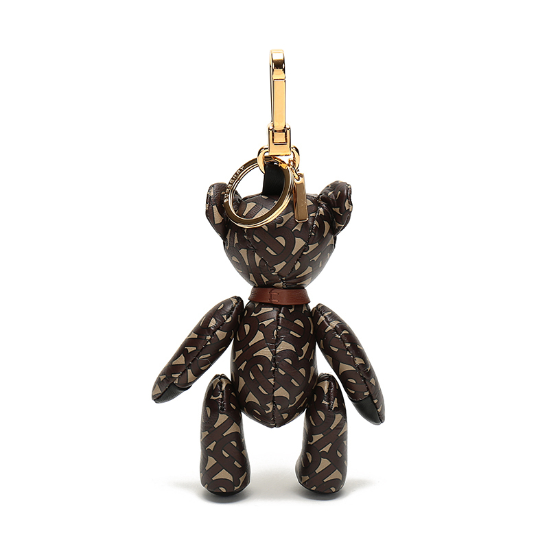 burberry 博柏利 女款皮革thomas泰迪熊钥匙扣挂饰马鞍棕专属标识印花