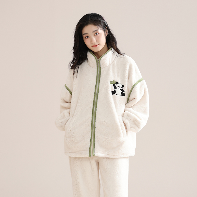 花花公子珊瑚绒睡衣女士秋冬长袖加绒加厚保暖套装2024新款家居服